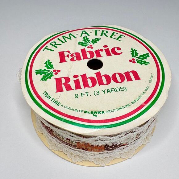 Vintage Fall Holiday Patchwork Lace Ribbon Spool Approx 9ft - Picture 2 of 5